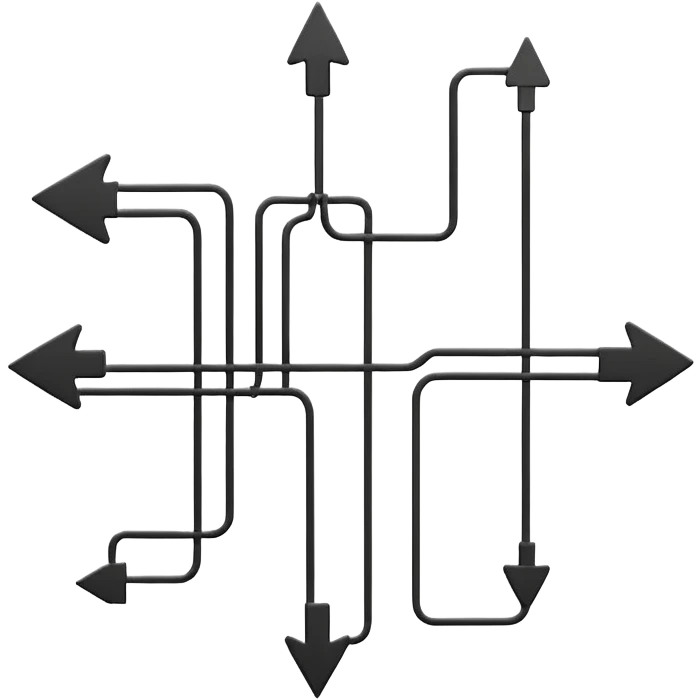 ultra-minimal electrical circuit schematic icon, simplest geometric shapes, straight lines, dots for connection nodes, single arrow, top-down schematic view, very clean, intuitive, symbolic, instantly recognizable wiring diagram emoji