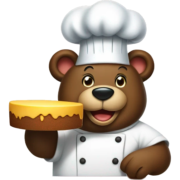 a bear chef slicing a cake on a cutting board  emoji