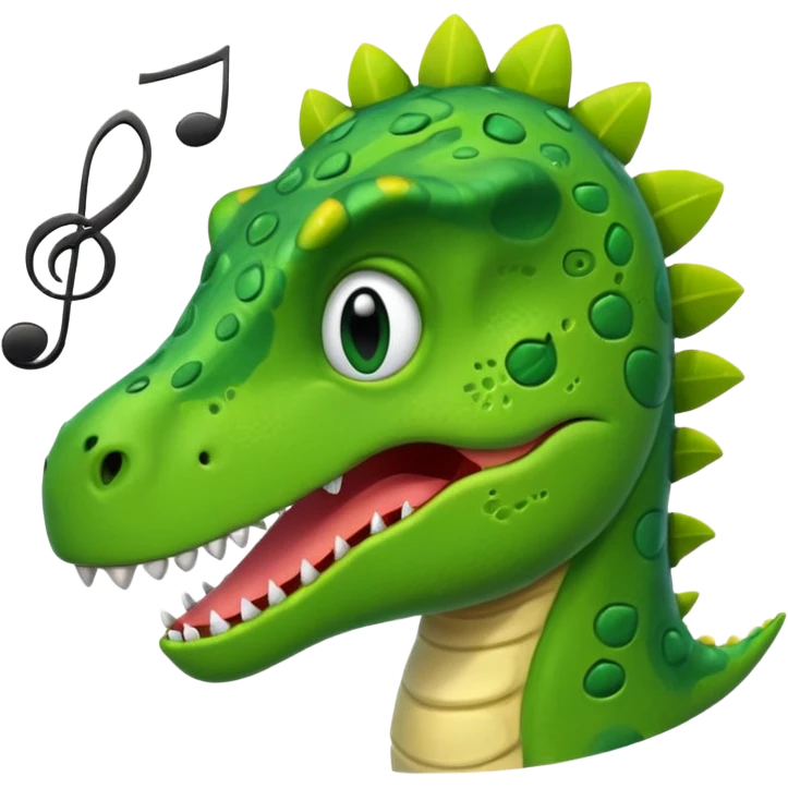 cartoon dinosaur face with music notes emoji