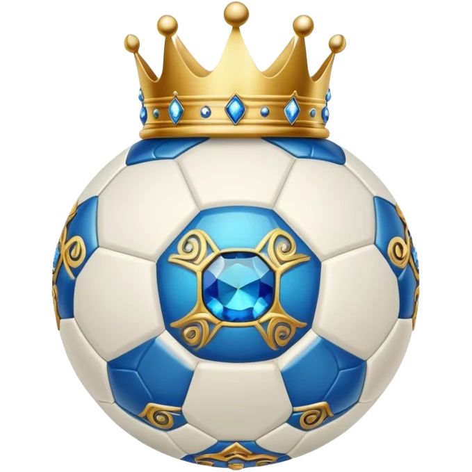 Crown with blue jewel on top of soccer ball emoji