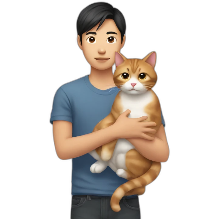 Young Asian man holding a cat in his arms emoji
