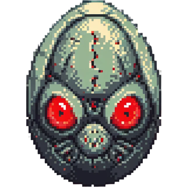 a strange transparent alien egg with a visible creature inside, embryonic, fetal shape creature, 3 glowing red eyes, illuminated from above emoji