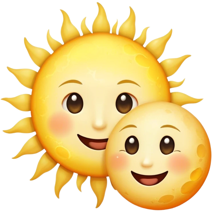 a really bright  big sun and a small moon who shines because of it. the sun is bigger and the tiny \moon bright too beside it smiling emoji