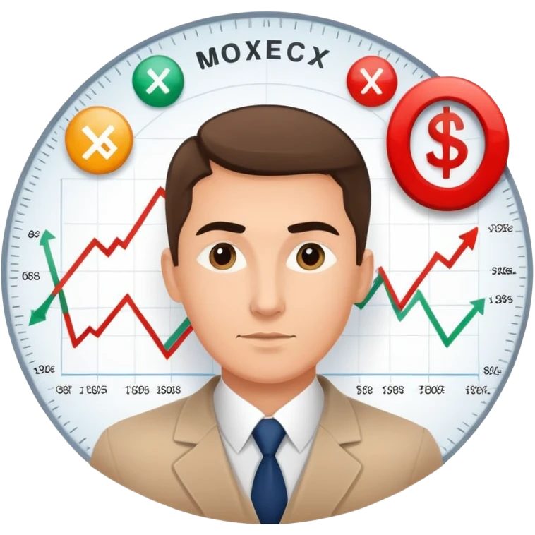 Professional MOEX trader with charts and Russian stock exchange symbols emoji