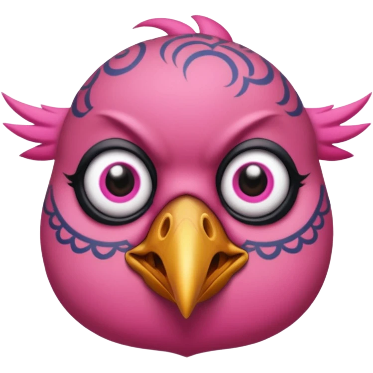 pink bird with piercings and excessive face tattoos two eyes emoji
