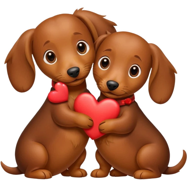 Dos perritos salchichas abrazados y con corazones alrededor  emoji