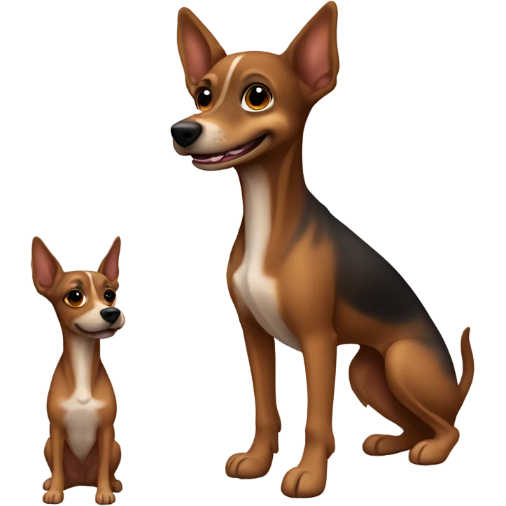 brown dog with brown dark eyes of the toy terrier breed with a slightly wide muzzle smiling emoji