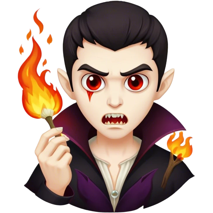 Vampire eating garlic. His hair is on fire emoji