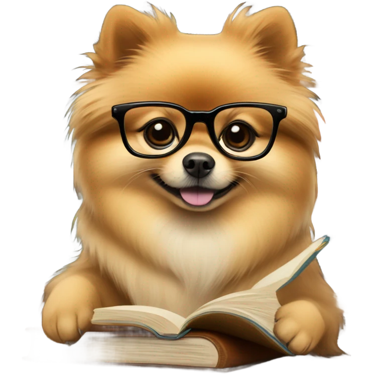 Clever Pomeranian  in glasses with books emoji