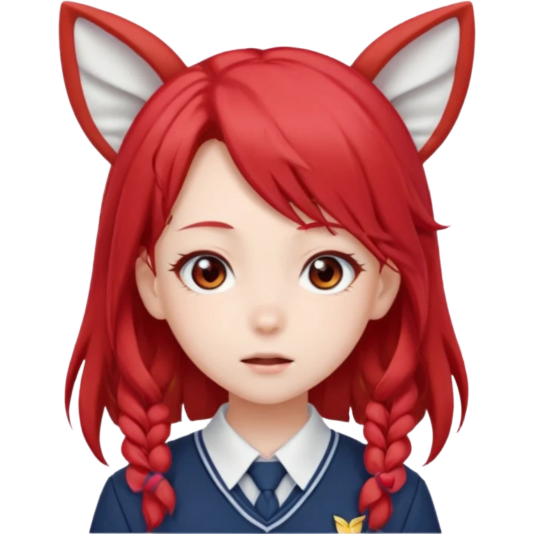 cute anime girl with ears, red blowing hair emoji