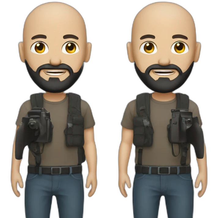 Bald guy photographer with black beard. Full body. No glasses emoji