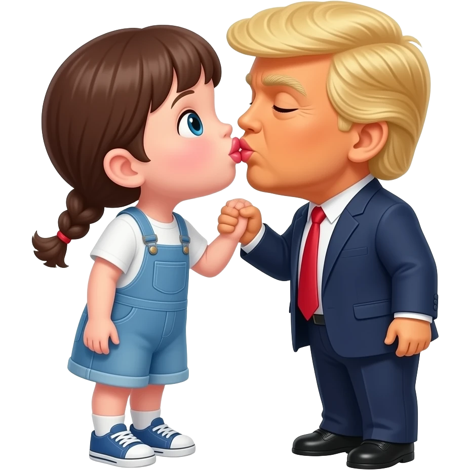 Little kids full body, trump guy full body kissing each others lips touching emoji