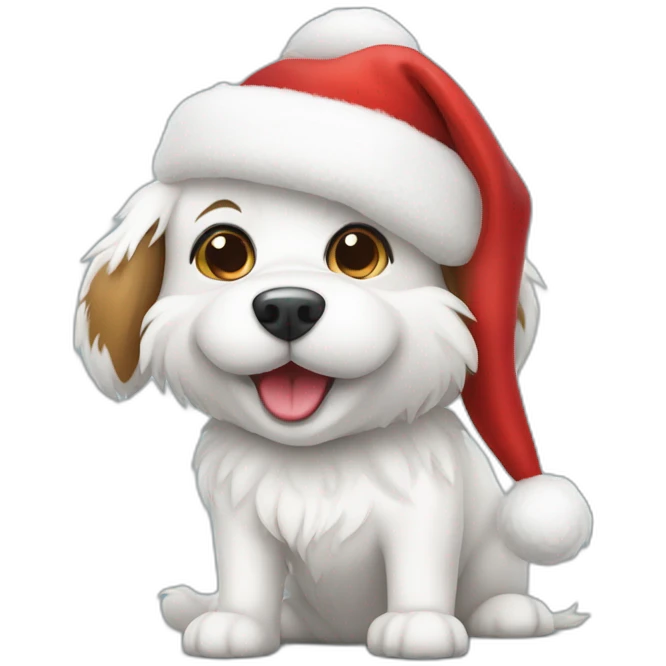 furry white happy dog with christmas hat emoji