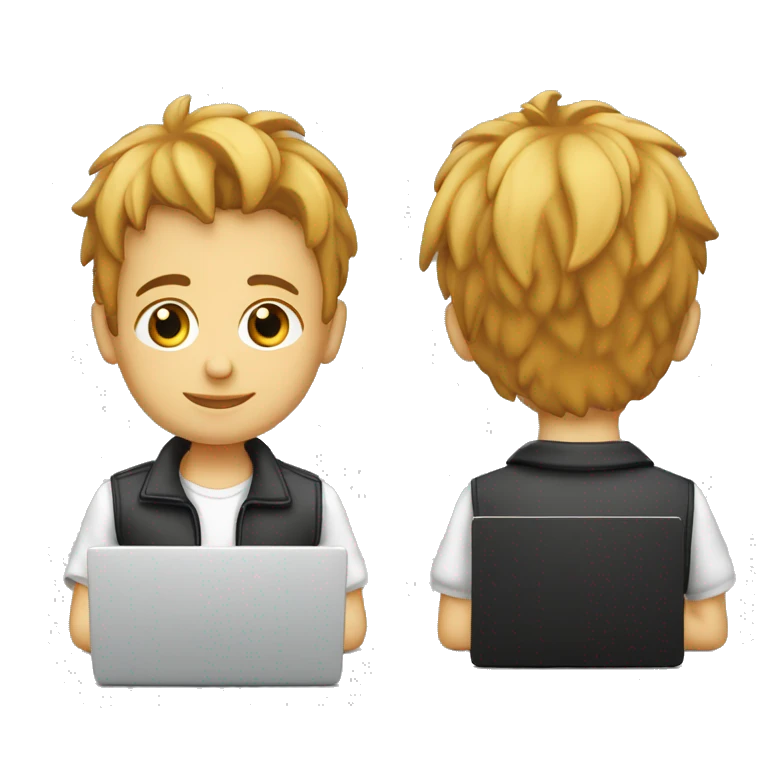 niño blanco de piel y pelo rubio con laptop emoji