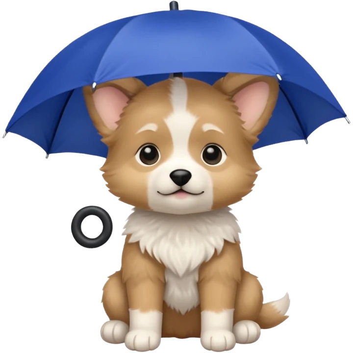 baby dog hold small dark blue umbrella emoji