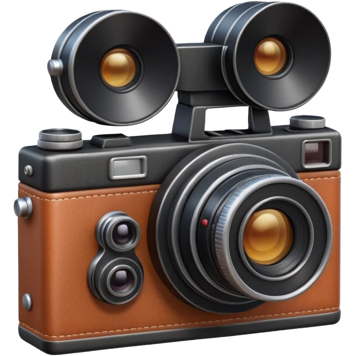 retro camera object icon, vintage photo camera, leather texture, big lens, cute 3D cartoon, mobile game icon style, clean background, no text, no watermark
  emoji