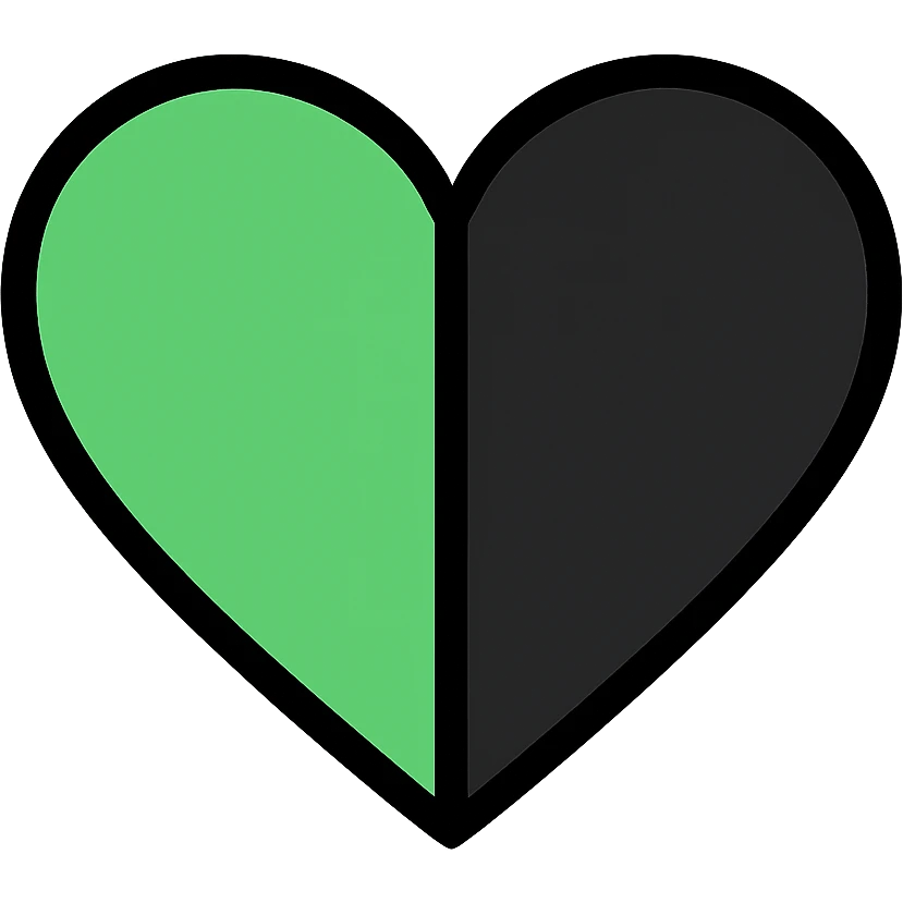 A black and green heart, cute and expressive emoji