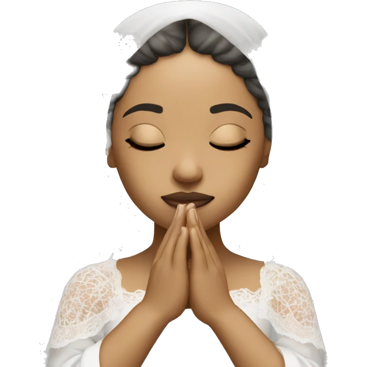 Light skin girl praying with eyes closed and lace white veil  emoji