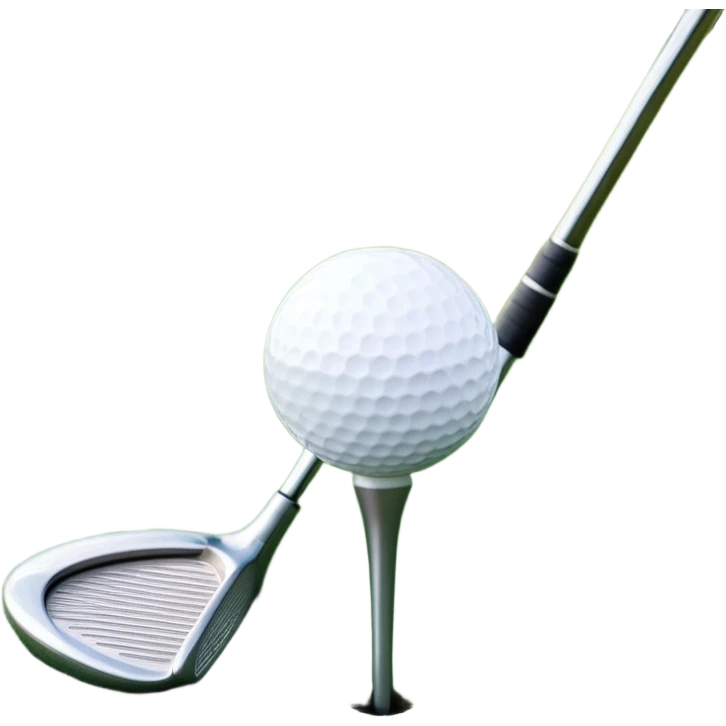 A golf ball on a tee with a golf club placed beside it, set against the backdrop of a well-manicured green golf course. The scene emphasizes the equipment and serene atmosphere of the sport, with soft lighting and a peaceful, open landscape emoji