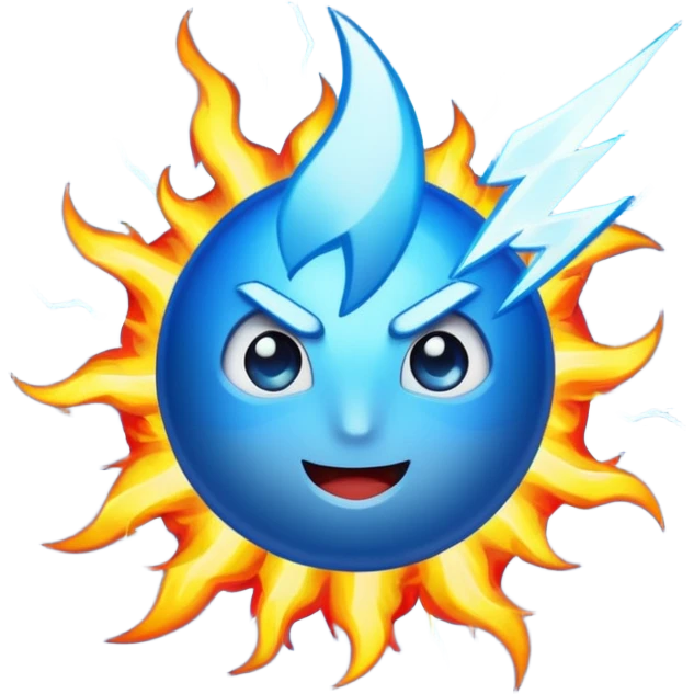 Rayos, centellas y fuego con expresiones de asombro azul emoji