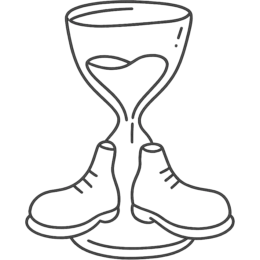 hand drawn outline icon of an hourglass shaped like shoes emoji