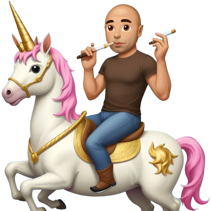 Joe Rogan riding a unicorn while smoking weed. emoji