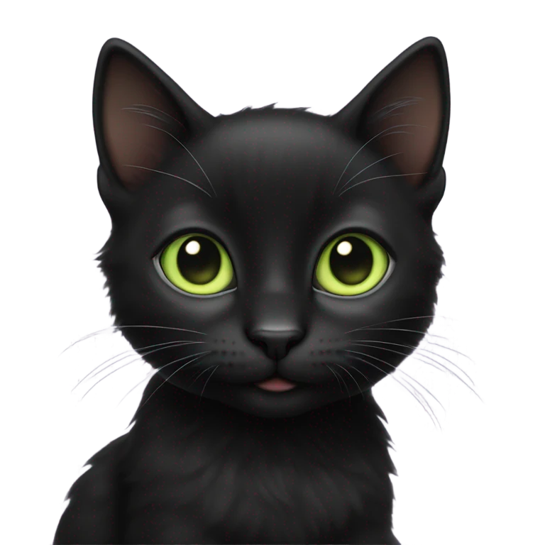 Black kitten soft happy light green big eyes emoji