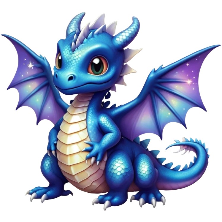 Airbrush painted image of a dragon hatchling under a deep galactic sky with pearlescent scales and wings spread against the stars emoji