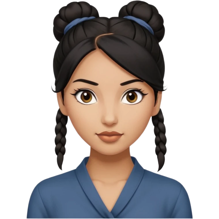 A woman in tan skin, black hair shoulder length tied in half bun, beautiful eyes and flirty gaze with masculine fashion emoji