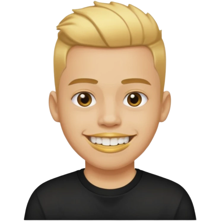 lightskinned person with a taper fade haircut and golden teeth wearing a black tshirt with a white background emoji
