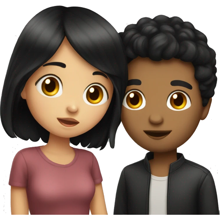 black haired girl kissing black haired boy emoji