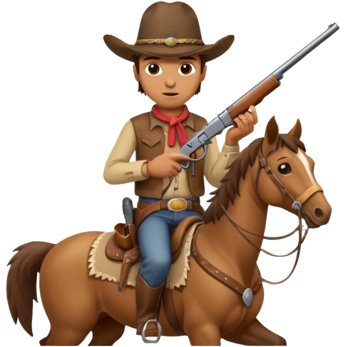 A cowboy that is holding a gun and and having a horse inside emoji