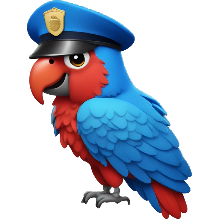 blue and red parrot with police hat emoji