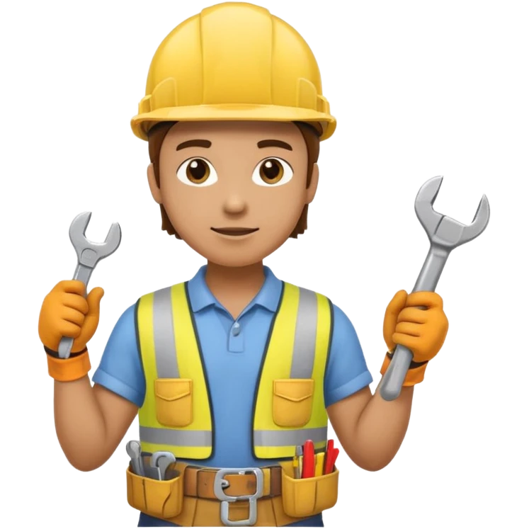Construction worker in yellow helmet, tool belt emoji