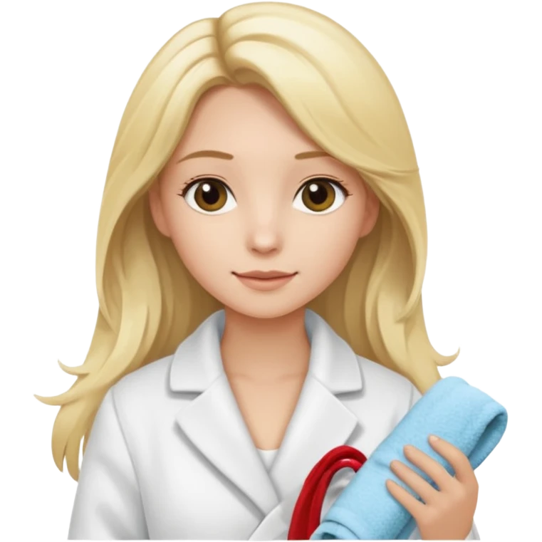 Cosmiatra en spa rubia con balayage cabello hasta la largo otro tino de rubia emoji