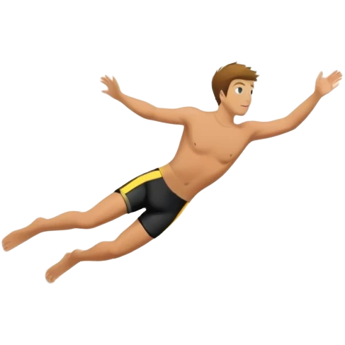 The background features rugged cliffs, clear blue water, and a bright sky, emphasizing the excitement and danger of the sport with a sense of freedom and adventure. A diver mid-air, plunging from a high cliff into the sparkling ocean below.  emoji