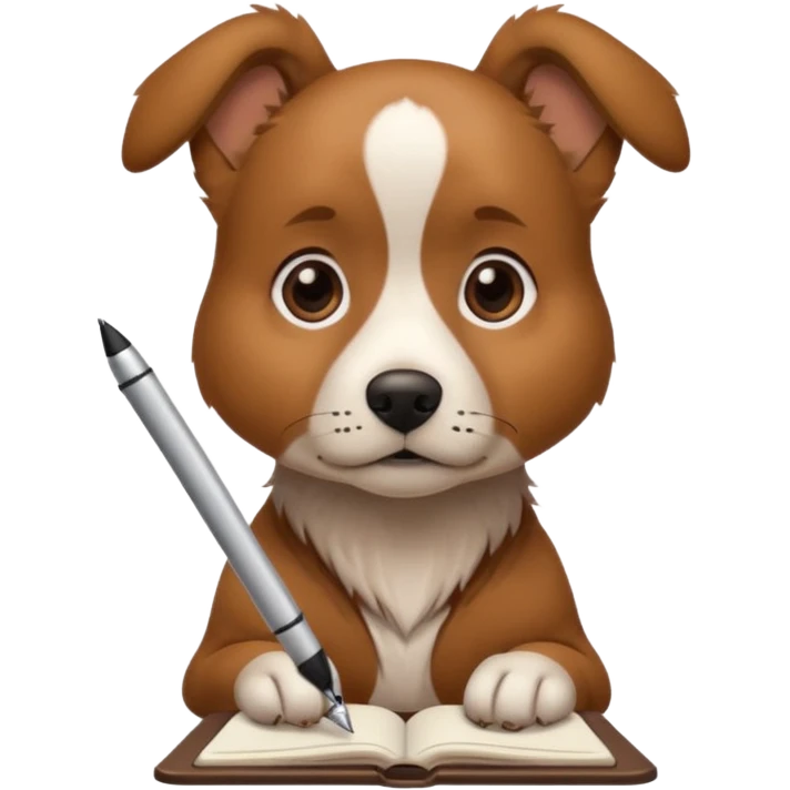 Dog with pen and copy emoji