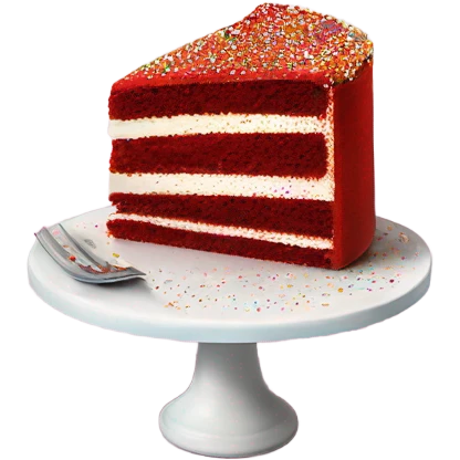 slice of red velvet cake, with sparkly sprinkles emoji