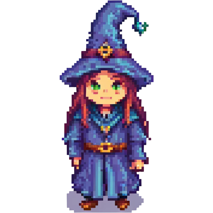 strange wizard, quirky and colorful, pixel art style emoji