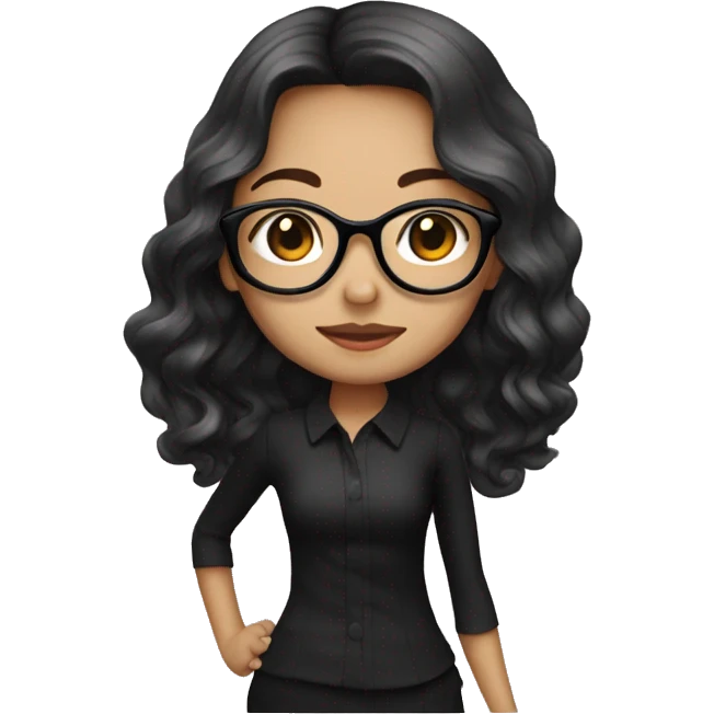 Singaporean girl long wavy hair with vintage glasses black outfit emoji
