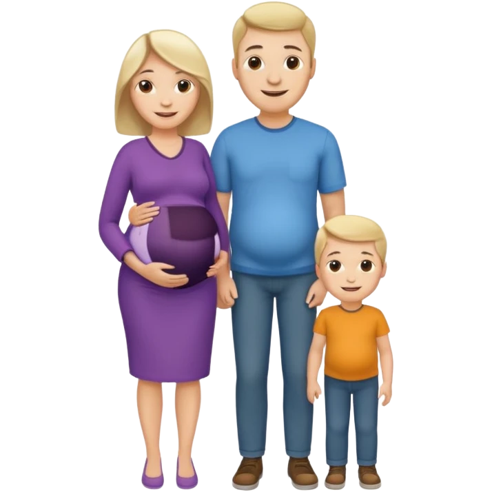 I want a couple. Only the wife is pregnant. There is only one pregnant women. Both the husband hand wife family are stand behind them. There is No kids emoji