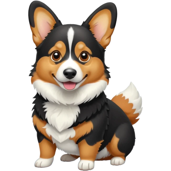 black tricolor corgi with no tail in snow emoji