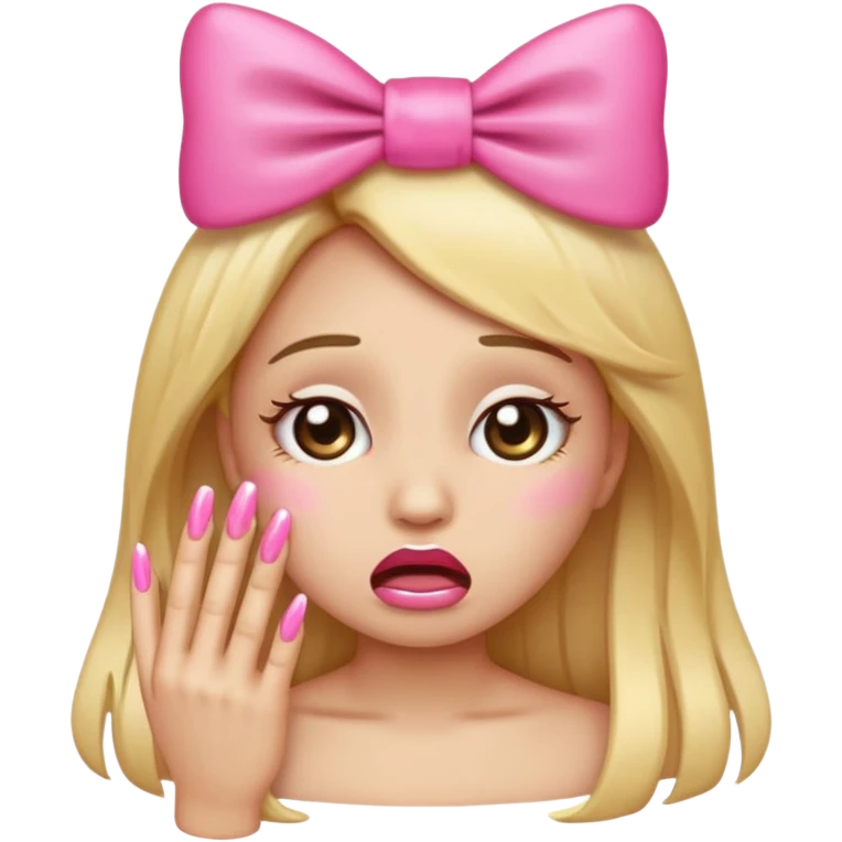 sassy crying emoji with nails and a pink bow emoji