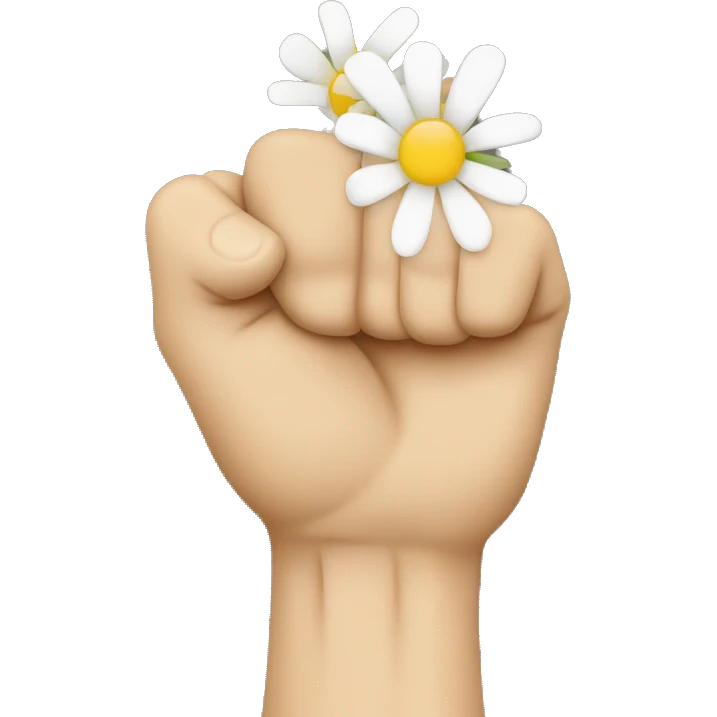 raised white fist with flower in fist emoji emoji
