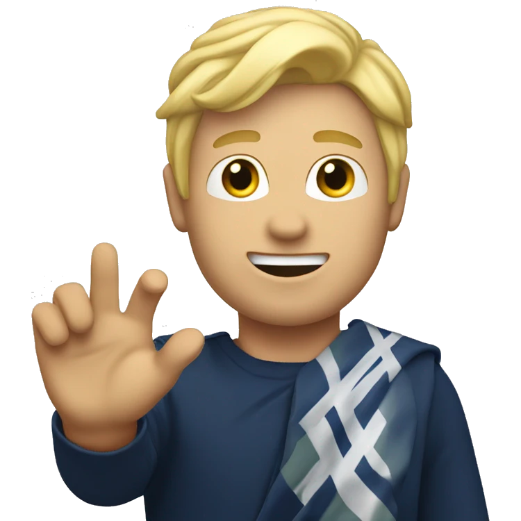 Male with blonde hair waving hand to say hello with a Scotland emoji