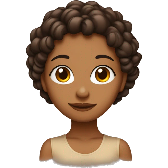una chica con el pelo negro, rizado un poco largo, la piel casi color cartón claro y ojos café claro  emoji