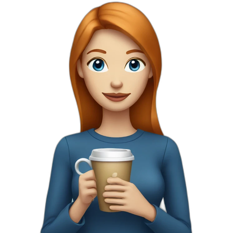 Ginger straight hair and blue eyes woman drinking a coffee emoji