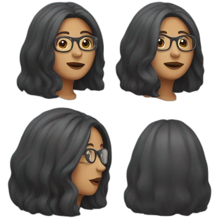 50 year old women with black midle long hair rond glasses emoji
