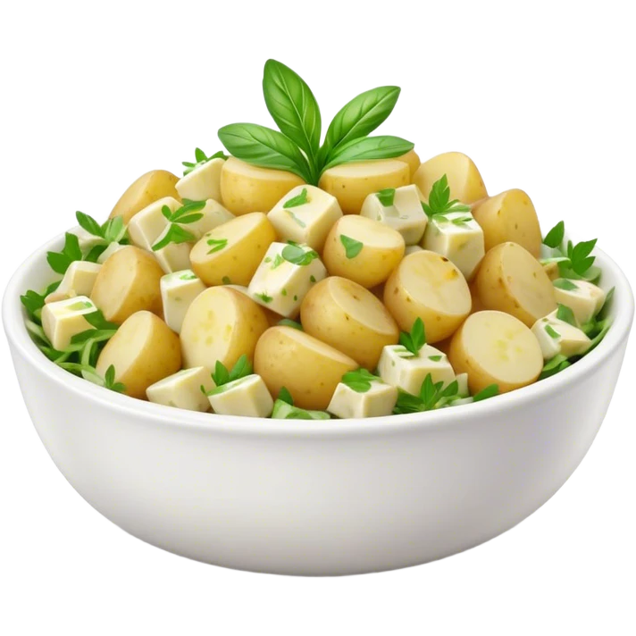Cinematic Realistic Kartoffelsalat Dish Emoji, showcasing a traditional potato salad with fresh herbs and tangy dressing rendered with lifelike detail and vibrant, natural lighting. emoji