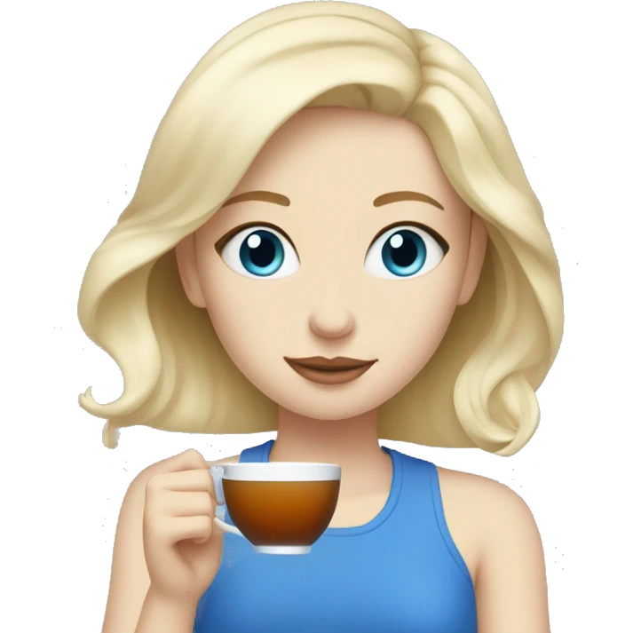 Pale Blonde Girl with blue eyes sipping tea emoji